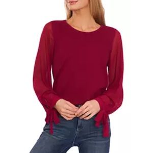 CeCe Mixed Media Tie Cuff Magenta Long Sleeve Top Size Large NWT